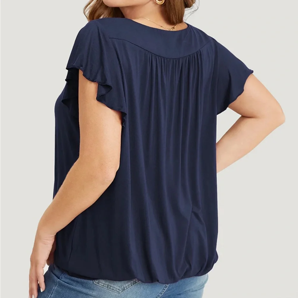 NWT! Indigo gathered V-neck ruffle sleeve top size 26 or 4X_2